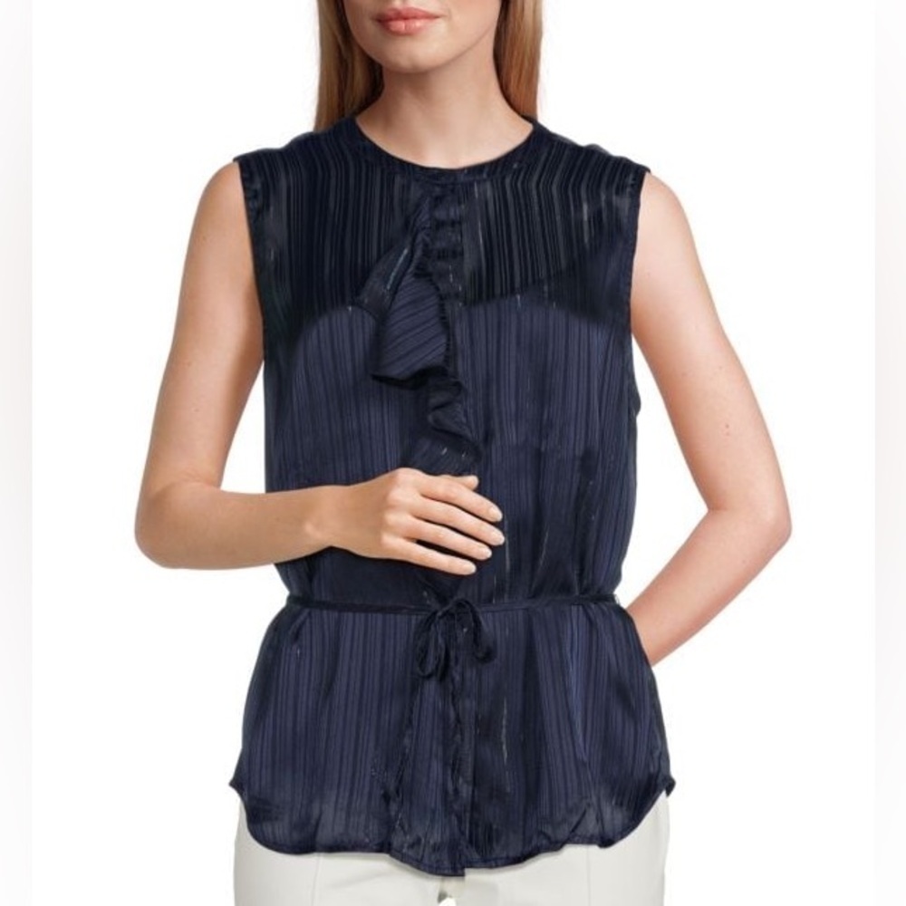 7 For All Mankind Sleeveless Ruffle Tie Waist Top Blouse